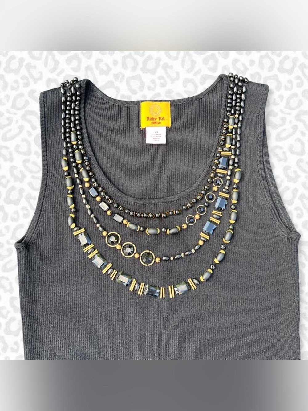 Ruby Rd. Petite Beaded Ribbed Tank Top PS